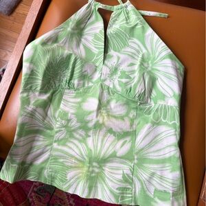 INC International Concepts Green and White Floral Halter Tank Top